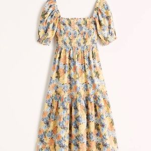 Abercrombie puff sleeve smocked midi floral midi dress